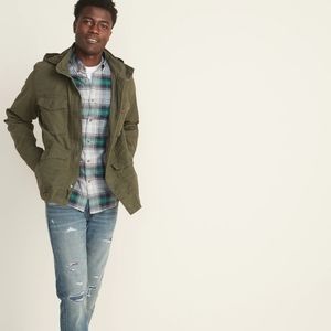 Built-In Flex Stowaway-Hood Military Jacket